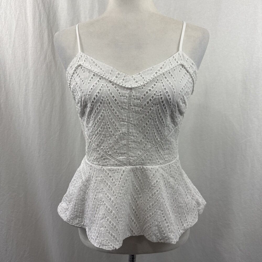 WHBM White Eyelet Lace Peplum Tank Top Womens Sz 4 Cottagecore Coquette Summer